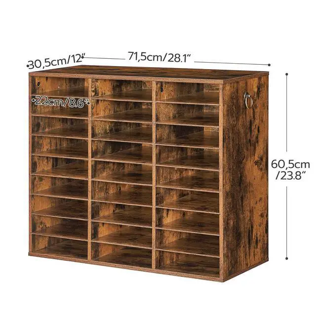 Alt view image 3 of 7 - Literature Organizer, 27 Compartments Wooden Mail Organizer, Countertop Literature Sorter with Adjustable Shelves for Home, Office, School, Student Mailbox for Classroom, Rustic Brown FG27WF01