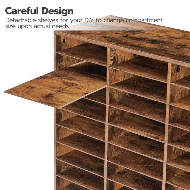 Alt view image 5 of 7 - Literature Organizer, 27 Compartments Wooden Mail Organizer, Countertop Literature Sorter with Adjustable Shelves for Home, Office, School, Student Mailbox for Classroom, Rustic Brown FG27WF01