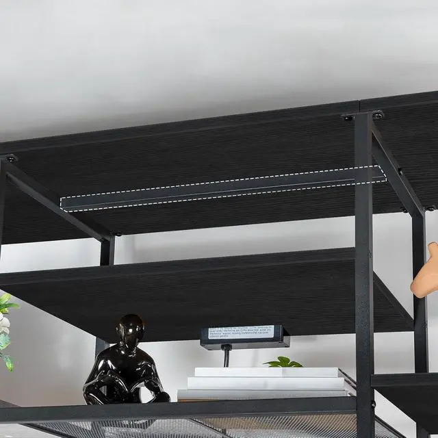 Alt view image 5 of 7 - TV Stand with Power Outlets to 75 Inches, TV Console Table with Open Storage Shelves Cabinet, Industrial Media Entertainment Center for Living Room Bedroom, Black BB60DS01