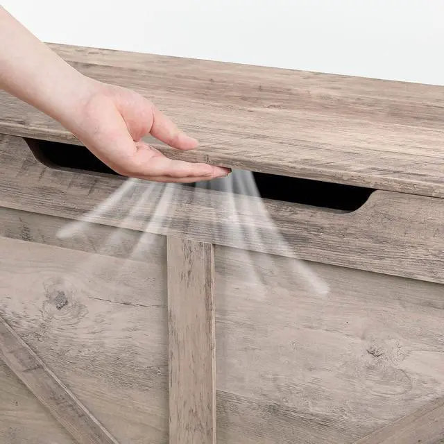 Alt view image 6 of 7 - Storage Chest, 39.3" Toy Chest with Drawer, Wooden Storage Bench, Sturdy Entryway Bench Supports 220 lb, Safety Hinge, U-Shaped Opening, Easy Assembly, Greige BG710CW01G2