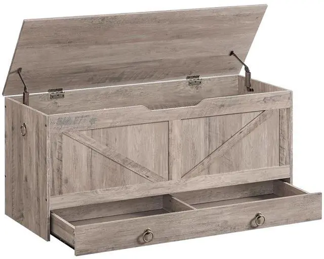 Main image of Storage Chest, 43.3" Toy Chest with Drawer, Wooden Storage Bench, Sturdy Entryway Bench Supports 220 lb, Shoe Bench, Safety Hinge, U-Shaped Opening, Easy Assembly, Greige BG711CW01G1