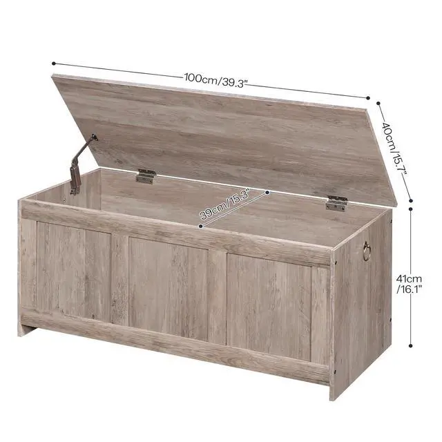 Alt view image 3 of 7 - Storage Bench, 39.3" Retro Wooden Storage Chest, Wooden Storage Trunk, Toy Chest with Lift Top, Multifunctional Entryway Organizer, for Entryway, Living Room, Greige BG141CW01