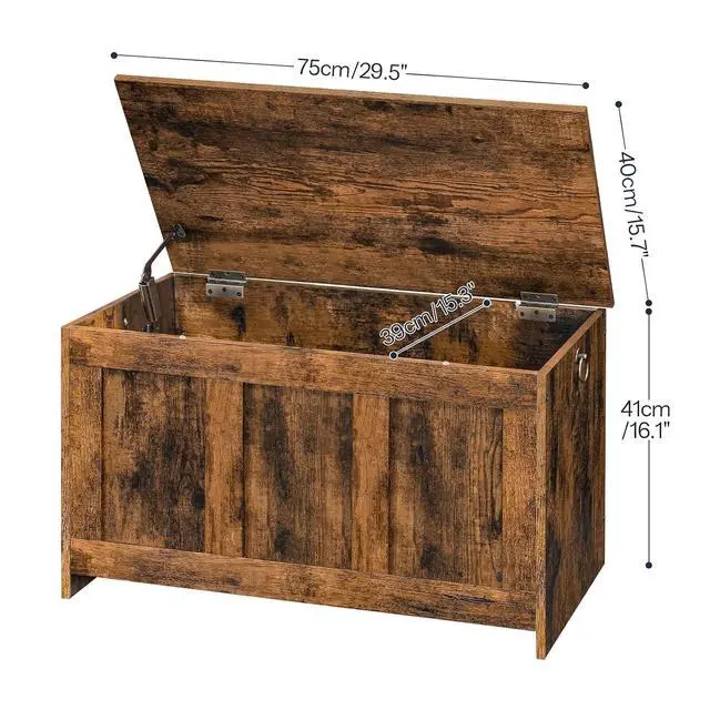 Alt view image 3 of 7 - Storage Bench, 29.5" Retro Wooden Storage Chest, Wooden Storage Trunk, Toy Chest with Lift Top, Multifunctional Entryway Organizer, for Entryway, Living Room, Rustic Brown FG751CW01