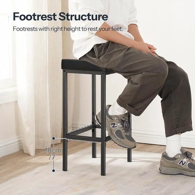 Alt view image 5 of 7 - Bar Stools,Set of 4 Bar Chairs, Counter Height Stools, Saddle Barstools, Set of 4 Kitchen Stools, 24.8 Inches Barstools, 2.4" Thick Upholstery, for Kitchen, Dining Room, Black BB10BYP401