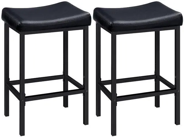 Main image of Bar Stools, Set of 2 Bar Chairs, Counter Height Stools, Saddle Barstools with Curved Surface, 24.8 Inches, 2.4" Thick Upholstery, for Kitchen, Dining Room, Cafe Black BB10BY01