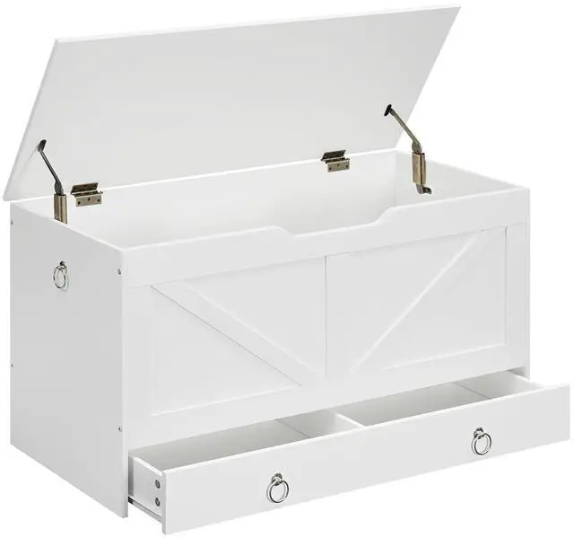 Main image of Storage Chest, 39.3" Toy Chest with Drawer, Wooden Storage Bench, Sturdy Entryway Bench Supports 220 lb, Shoe Bench, Safety Hinge, U-Shaped Opening, Easy Assembly, White WT710CW01G2
