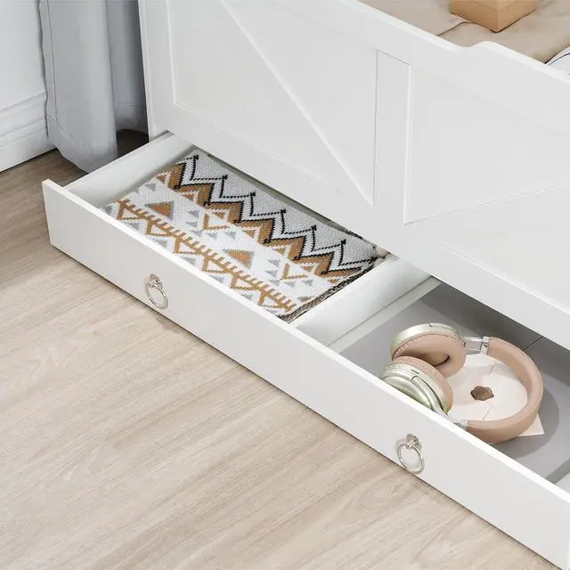 Alt view image 5 of 7 - Storage Chest, 39.3" Toy Chest with Drawer, Wooden Storage Bench, Sturdy Entryway Bench Supports 220 lb, Shoe Bench, Safety Hinge, U-Shaped Opening, Easy Assembly, White WT710CW01G2