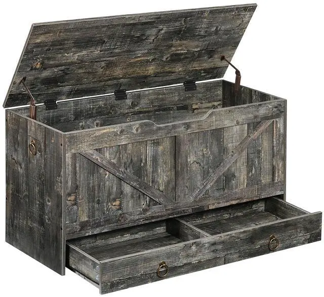 Main image of Storage Chest, 39.3" Toy Chest with Drawer, Wooden Storage Bench, Sturdy Entryway Bench Supports 220 lb, Shoe Bench, Safety Hinge, U-Shaped Opening, Easy Assembly, Vintage Gray VP710CW01G2