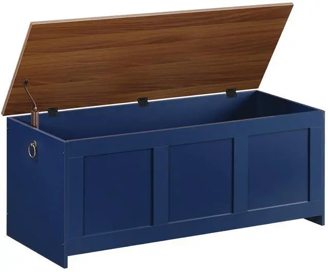 Main image of Storage Bench, 39.3" Retro Wooden Storage Chest, Wooden Storage Trunk, Toy Chest with Lift Top, Multifunctional Entryway Organizer, for Entryway, Living Room, Blue and Walnut UH141CW01G1