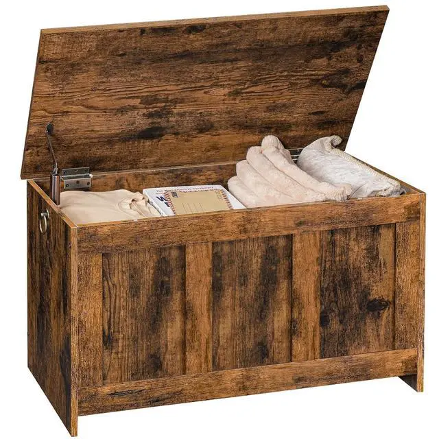 Alt view image 6 of 7 - Storage Bench, 29.5" Retro Wooden Storage Chest, Wooden Storage Trunk, Toy Chest with Lift Top, Multifunctional Entryway Organizer, for Entryway, Living Room, Rustic Brown FG751CW01