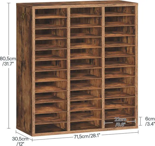 Alt view image 3 of 7 - Literature Organizer, 36Compartments Wooden Mail Organizer, Countertop Literature Sorter with Adjustable Shelves for Home, Office, School, Student Mailbox for Classroom, Rustic Brown FG123WF01
