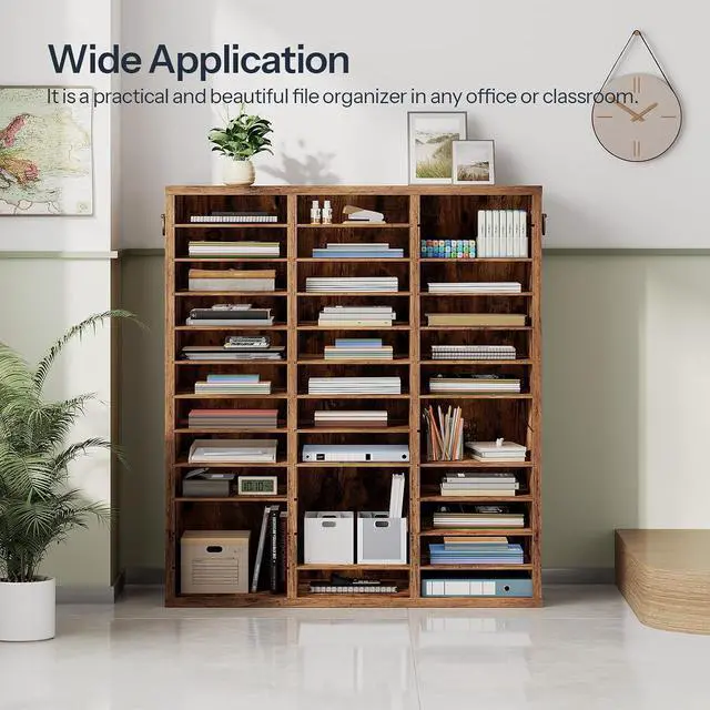 Alt view image 2 of 7 - Literature Organizer, 36Compartments Wooden Mail Organizer, Countertop Literature Sorter with Adjustable Shelves for Home, Office, School, Student Mailbox for Classroom, Rustic Brown FG123WF01