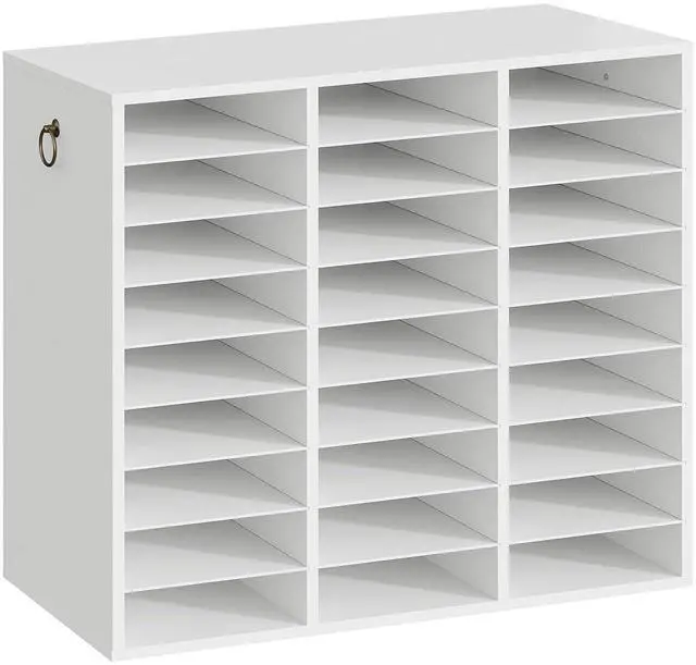 Main image of Literature Organizer, 27 Compartments Wooden Mail Organizer, Countertop Literature Sorter with Adjustable Shelves for Home, Office, School, Student Mailbox for Classroom, White WT27WF01