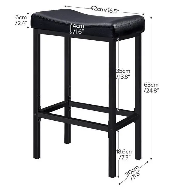 Alt view image 3 of 7 - Bar Stools, Set of 2 Bar Chairs, Counter Height Stools, Saddle Barstools with Curved Surface, 24.8 Inches, 2.4" Thick Upholstery, for Kitchen, Dining Room, Cafe Black BB10BY01