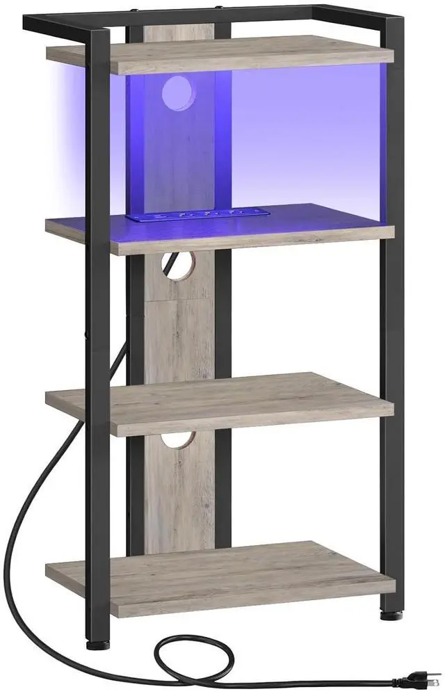 Main image of 4-Tier AV Media Stand, Media Console with Charging Station and LED Light, Wooden Stereo Cabinet, Corner TV Stand, Record Player, Entertainment Device Stand, BG38UDCJ01