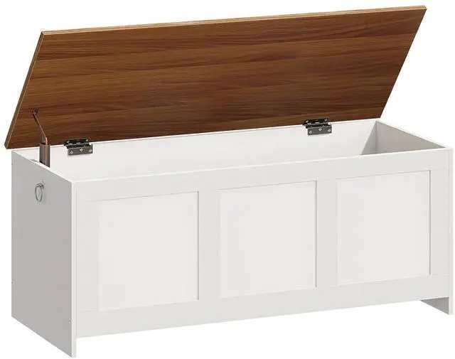 Main image of Storage Bench, 43.3" Retro Wooden Storage Chest, Wooden Storage Trunk, Toy Chest with Lift Top, Multifunctional Entryway Organizer, for Entryway, Living Room, White and Walnut WH411CW01