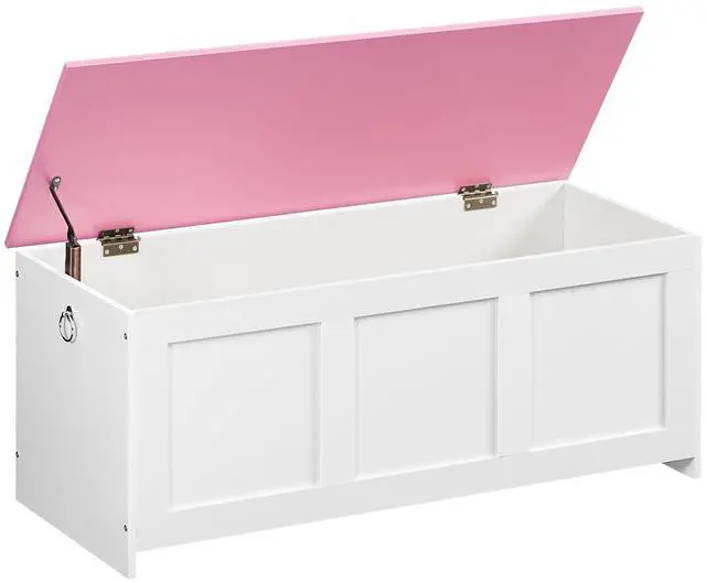 Main image of Storage Bench, 39.3" Retro Wooden Storage Chest, Wooden Storage Trunk, Toy Chest with Lift Top, Multifunctional Entryway Organizer, for Entryway, Living Room, White and Pink WK141CW01