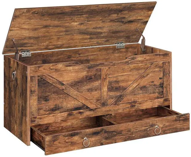 Main image of Storage Chest, 39.3" Toy Chest with Drawer, Wooden Storage Bench, Sturdy Entryway Bench Supports 220 lb, Shoe Bench, Safety Hinge, U-Shaped Opening, Easy Assembly, Rustic Brown FG710CW01G1