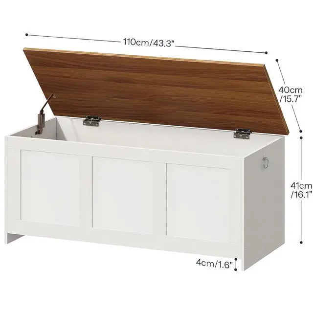 Alt view image 3 of 7 - Storage Bench, 43.3" Retro Wooden Storage Chest, Wooden Storage Trunk, Toy Chest with Lift Top, Multifunctional Entryway Organizer, for Entryway, Living Room, White and Walnut WH411CW01