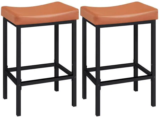 Main image of Bar Stools, Set of 2 Bar Chairs, Counter Height Stools, Saddle Barstools with Curved Surface, 24.8 Inches, 2.4" Thick Upholstery, for Kitchen, Dining Room, Cafe Orange-Brown and Black CB10BY01