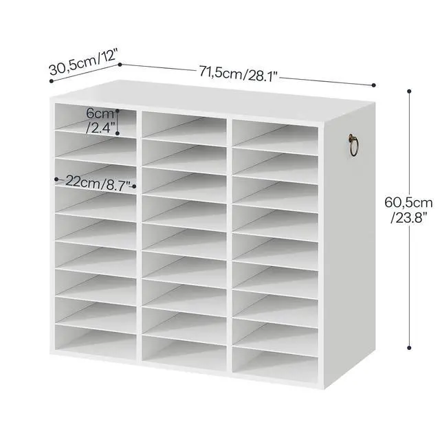 Alt view image 2 of 7 - Literature Organizer, 27 Compartments Wooden Mail Organizer, Countertop Literature Sorter with Adjustable Shelves for Home, Office, School, Student Mailbox for Classroom, White WT27WF01