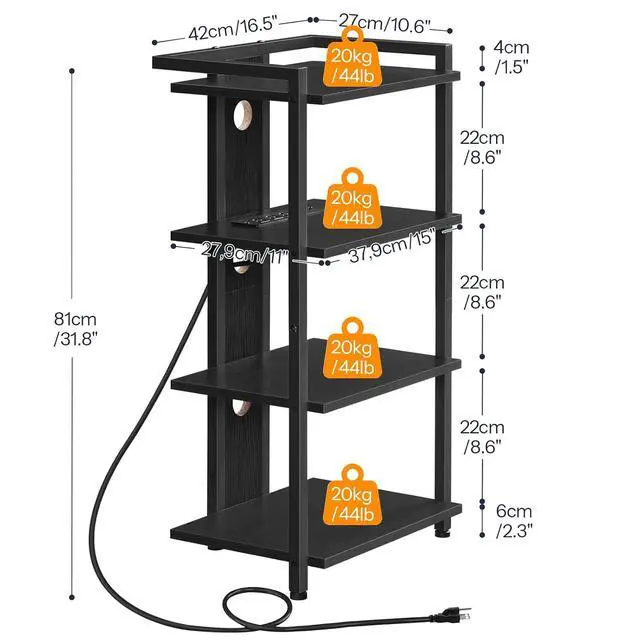 Alt view image 3 of 7 - Game Console Shelf, 4-Tier Video Gaming Consoles Stand with Outlet & RGB Light, Audio Rack Tower for Turntable, Stereo Equipment, Wooden Entertainment Storage Stand, Black BB38UDCJ01