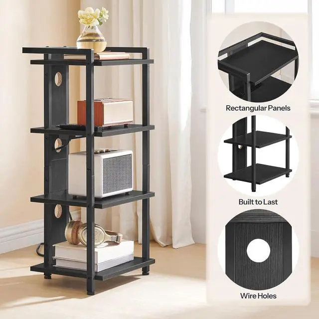 Alt view image 7 of 7 - Game Console Shelf, 4-Tier Video Gaming Consoles Stand with Outlet & RGB Light, Audio Rack Tower for Turntable, Stereo Equipment, Wooden Entertainment Storage Stand, Black BB38UDCJ01