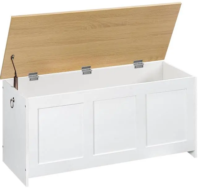 Main image of Storage Bench, 39.3" Retro Wooden Storage Chest, Wooden Storage Trunk, Toy Chest with Lift Top, Multifunctional Entryway Organizer, for Entryway, Living Room, White and Natural WN141CW01G1