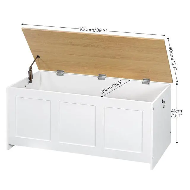 Alt view image 3 of 7 - Storage Bench, 39.3" Retro Wooden Storage Chest, Wooden Storage Trunk, Toy Chest with Lift Top, Multifunctional Entryway Organizer, for Entryway, Living Room, White and Natural WN141CW01G1