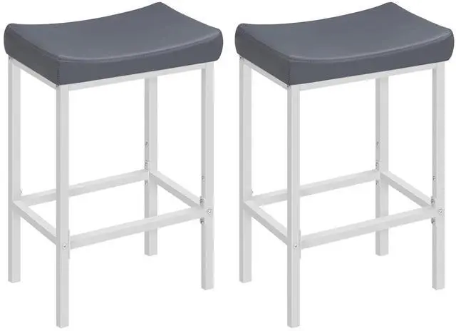 Main image of Bar Stools, Set of 2 Counter Height Saddle Chairs, 24.8 Inches, 2.4" Thick Upholstery, White and Gray WG10BY01