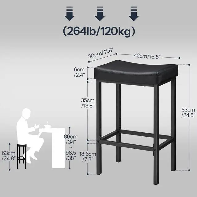 Alt view image 3 of 7 - Bar Stools,Set of 3 Bar Chairs, Counter Height Bar Stools, Saddle Stools, Set of 3 Kitchen Stools, 24.8" Barstools, 2.4" Thick Upholstery, for Kitchen, Dining Room, Cafe, Black BB10BYP301