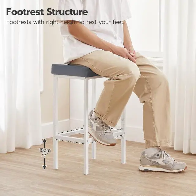 Alt view image 6 of 7 - Bar Stools, Set of 2 Counter Height Saddle Chairs, 24.8 Inches, 2.4" Thick Upholstery, White and Gray WG10BY01