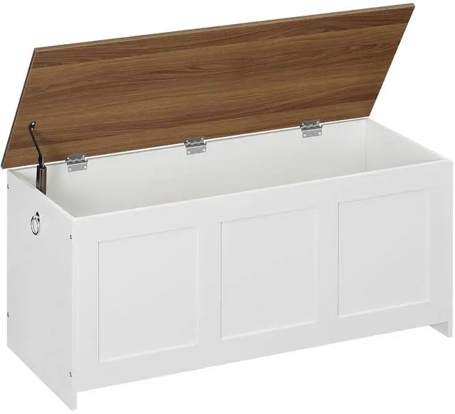 Main image of Storage Bench, 39.3" Retro Wooden Storage Chest, Wooden Storage Trunk, Toy Chest with Lift Top, Multifunctional Entryway Organizer, for Entryway, Living Room, White and Walnut WH141CW01G1