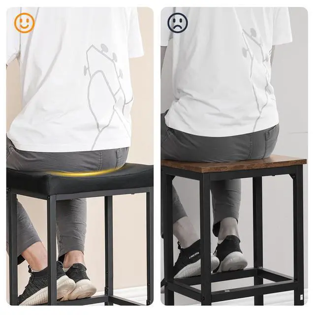 Alt view image 5 of 7 - Bar Stools,Set of 3 Bar Chairs, Counter Height Bar Stools, Saddle Stools, Set of 3 Kitchen Stools, 24.8" Barstools, 2.4" Thick Upholstery, for Kitchen, Dining Room, Cafe, Black BB10BYP301