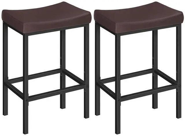Main image of Bar Chairs, Set of 2 Counter Height Saddle Stools with Curved Surface, 24.8 Inches, 2.4" Thick Upholstery, for Kitchen and Dining Room, Brown and Black BC10BY01