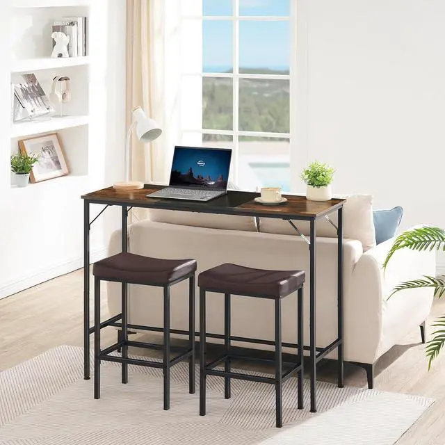 Alt view image 4 of 7 - Bar Chairs, Set of 2 Counter Height Saddle Stools with Curved Surface, 24.8 Inches, 2.4" Thick Upholstery, for Kitchen and Dining Room, Brown and Black BC10BY01