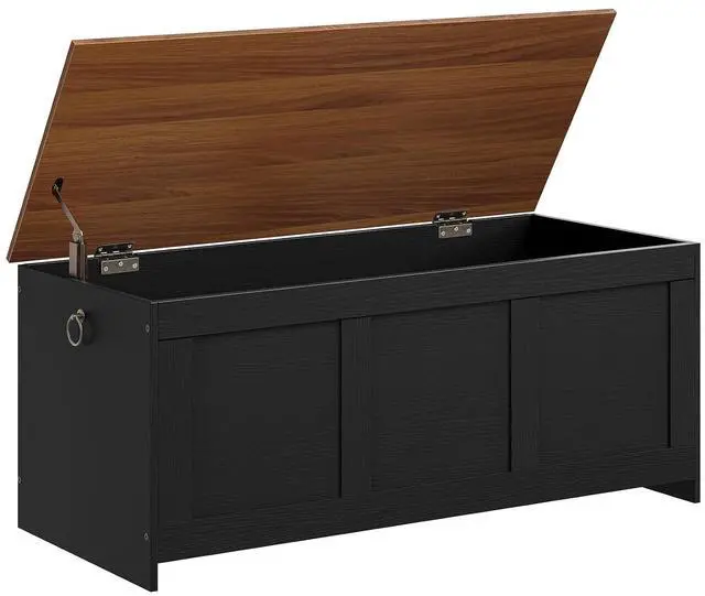 Main image of Storage Bench, 47.2" Retro Wooden Storage Chest, Wooden Storage Trunk, Toy Chest with Lift Top, Multifunctional Entryway Organizer, for Entryway, Living Room, Black and Walnut BH412CW01