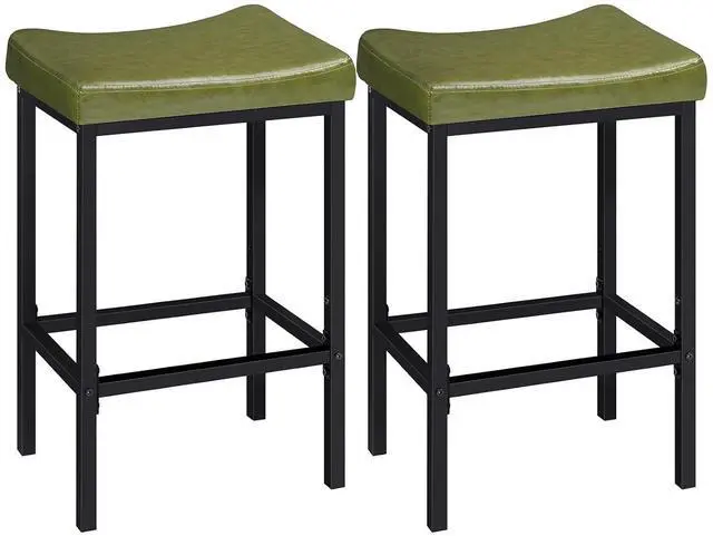 Main image of Bar Stools, Set of 2 Bar Chairs, Counter Height Stools, Saddle Barstools with Curved Surface, 24.8 Inches, 2.4" Thick Upholstery, for Kitchen, Dining Room, Cafe Forest Green and Black JB10BY01