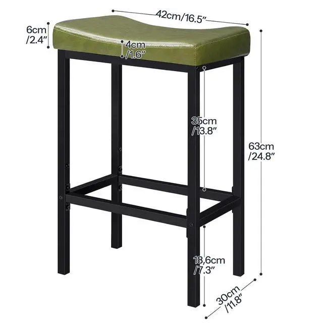 Alt view image 3 of 7 - Bar Stools, Set of 2 Bar Chairs, Counter Height Stools, Saddle Barstools with Curved Surface, 24.8 Inches, 2.4" Thick Upholstery, for Kitchen, Dining Room, Cafe Forest Green and Black JB10BY01