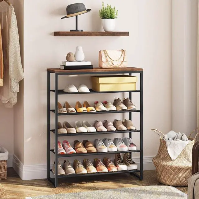Alt view image 2 of 7 - Shoe Rack, 6-Tier Shoe Organizer, for 18-24 Pairs of Shoes, Large Capacity Shoe Storage Shelf, Durable and Stable, for Entryway, Closet, Hallway, Dorm Room, Industrial, Rustic Brown BF67XJ01G1