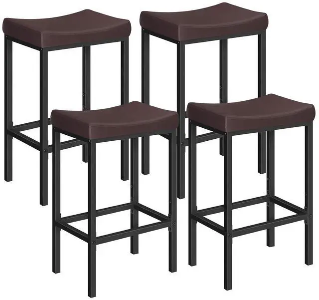 Main image of Bar Chairs, Set of 4 Counter Height Saddle Stools with Curved Surface, 24.8 Inches, 2.4" Thick Upholstery, for Kitchen and Dining Room, Brown and Black BC10BYP401