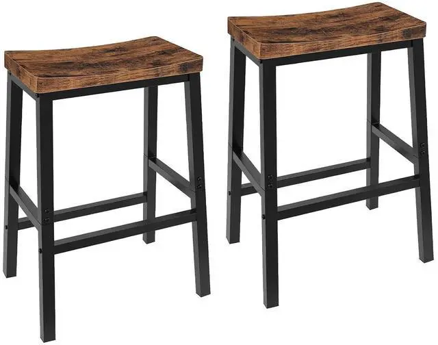 Main image of Bar Stools, Set of 2 Bar Chairs, 23.6 Inch Saddle Stools, Kitchen Counter Seat with Footrests, Industrial Barstools for Dining Room, Kitchen, Counter, Rustic Brown and Black BF02MD01