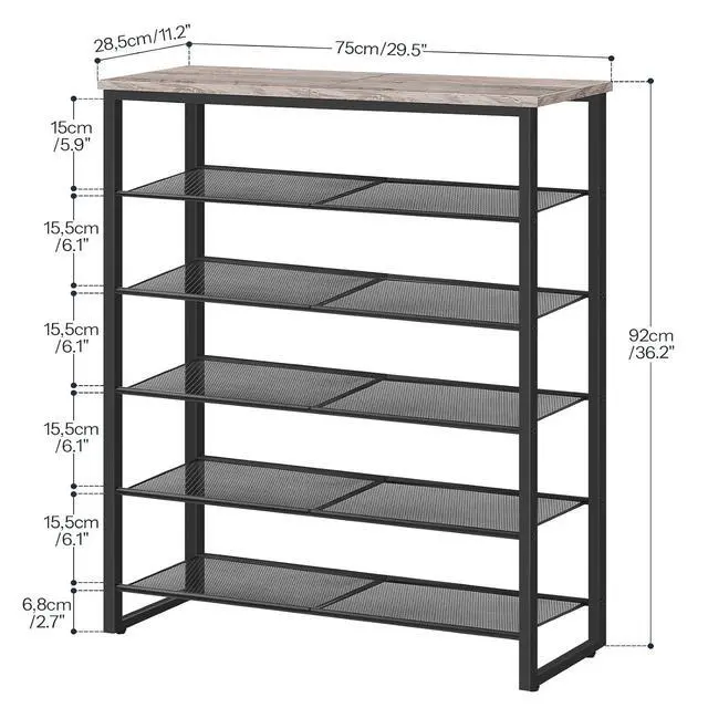 Alt view image 3 of 7 - Shoe Rack, 6-Tier Shoe Organizer, for 18-24 Pairs of Shoes, Large Capacity Shoe Storage Shelf, for Entryway, Closet, Hallway, Dorm Room, Industrial, Greige and Black BG67XJ01G1