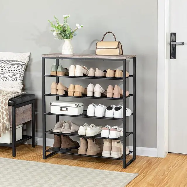 Alt view image 6 of 7 - Shoe Rack, 6-Tier Shoe Organizer, for 18-24 Pairs of Shoes, Large Capacity Shoe Storage Shelf, for Entryway, Closet, Hallway, Dorm Room, Industrial, Greige and Black BG67XJ01G1