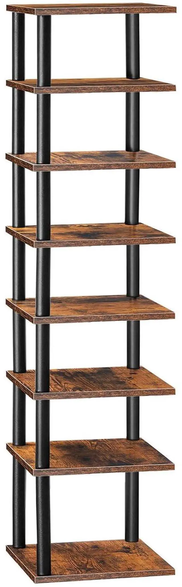 Main image of Vertical Shoe Rack, 8-Tier Narrow Shoe Shelf, Shoe Storage Organizer for Small Space, 11" L x 11" W x 53" H, Closet, Entryway, Hallway, Bedroom, Rustic Brown and Black BF22XJ01