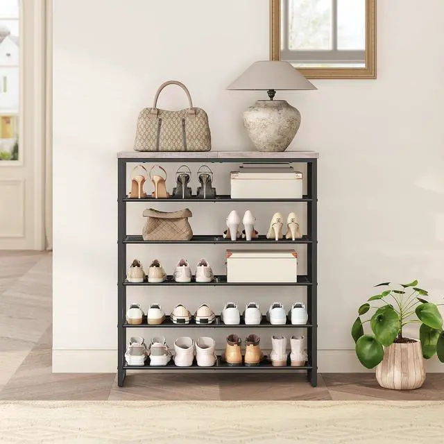 Alt view image 4 of 7 - Shoe Rack, 6-Tier Shoe Organizer, for 18-24 Pairs of Shoes, Large Capacity Shoe Storage Shelf, for Entryway, Closet, Hallway, Dorm Room, Industrial, Greige and Black BG67XJ01G1
