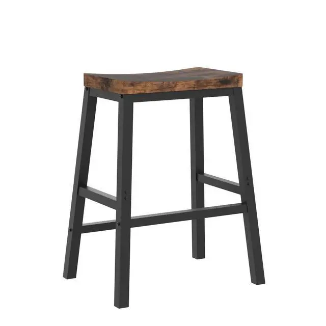 Alt view image 5 of 7 - Bar Stools, Set of 2 Bar Chairs, 23.6 Inch Saddle Stools, Kitchen Counter Seat with Footrests, Industrial Barstools for Dining Room, Kitchen, Counter, Rustic Brown and Black BF02MD01