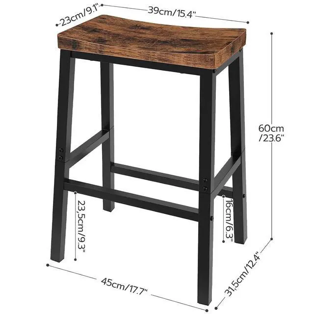 Alt view image 3 of 7 - Bar Stools, Set of 2 Bar Chairs, 23.6 Inch Saddle Stools, Kitchen Counter Seat with Footrests, Industrial Barstools for Dining Room, Kitchen, Counter, Rustic Brown and Black BF02MD01