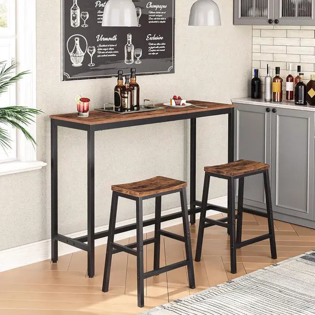 Alt view image 4 of 7 - Bar Stools, Set of 2 Bar Chairs, 23.6 Inch Saddle Stools, Kitchen Counter Seat with Footrests, Industrial Barstools for Dining Room, Kitchen, Counter, Rustic Brown and Black BF02MD01