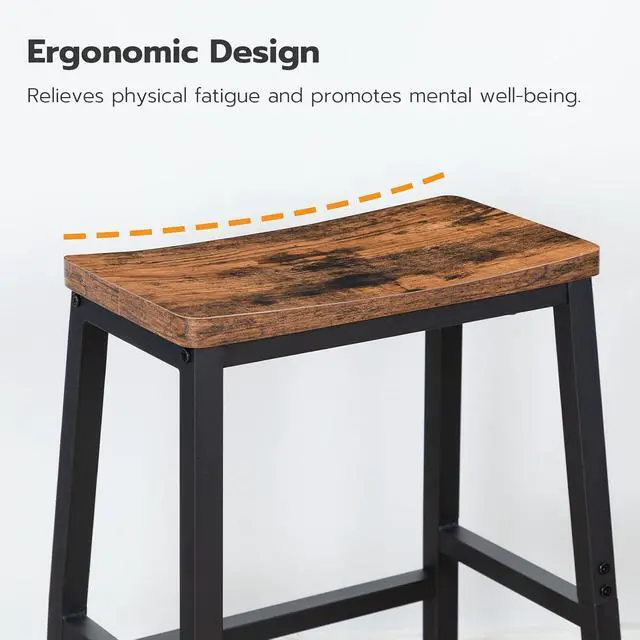 Alt view image 6 of 7 - Bar Stools, Set of 2 Bar Chairs, 23.6 Inch Saddle Stools, Kitchen Counter Seat with Footrests, Industrial Barstools for Dining Room, Kitchen, Counter, Rustic Brown and Black BF02MD01